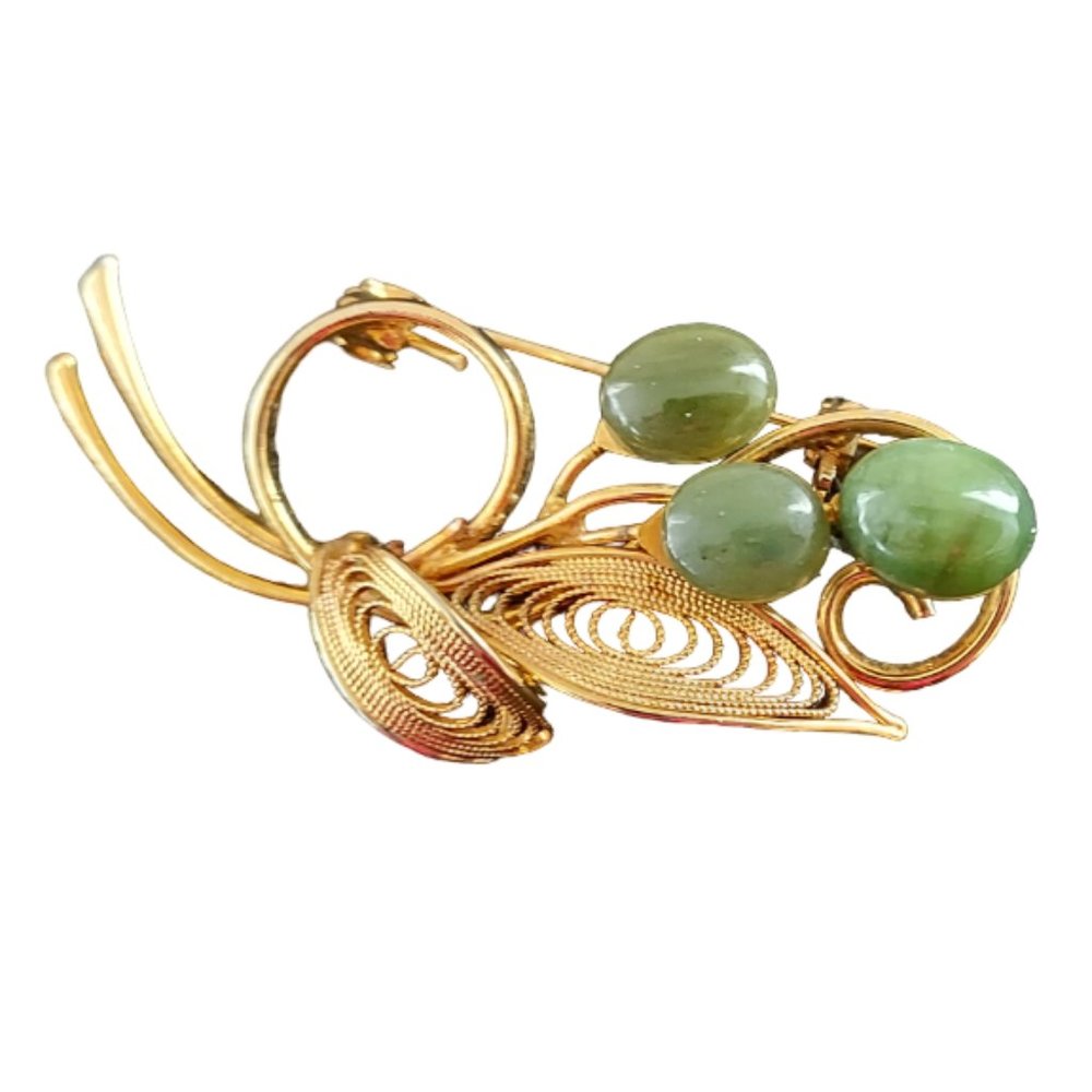 Jade style brooch, vintage, floral